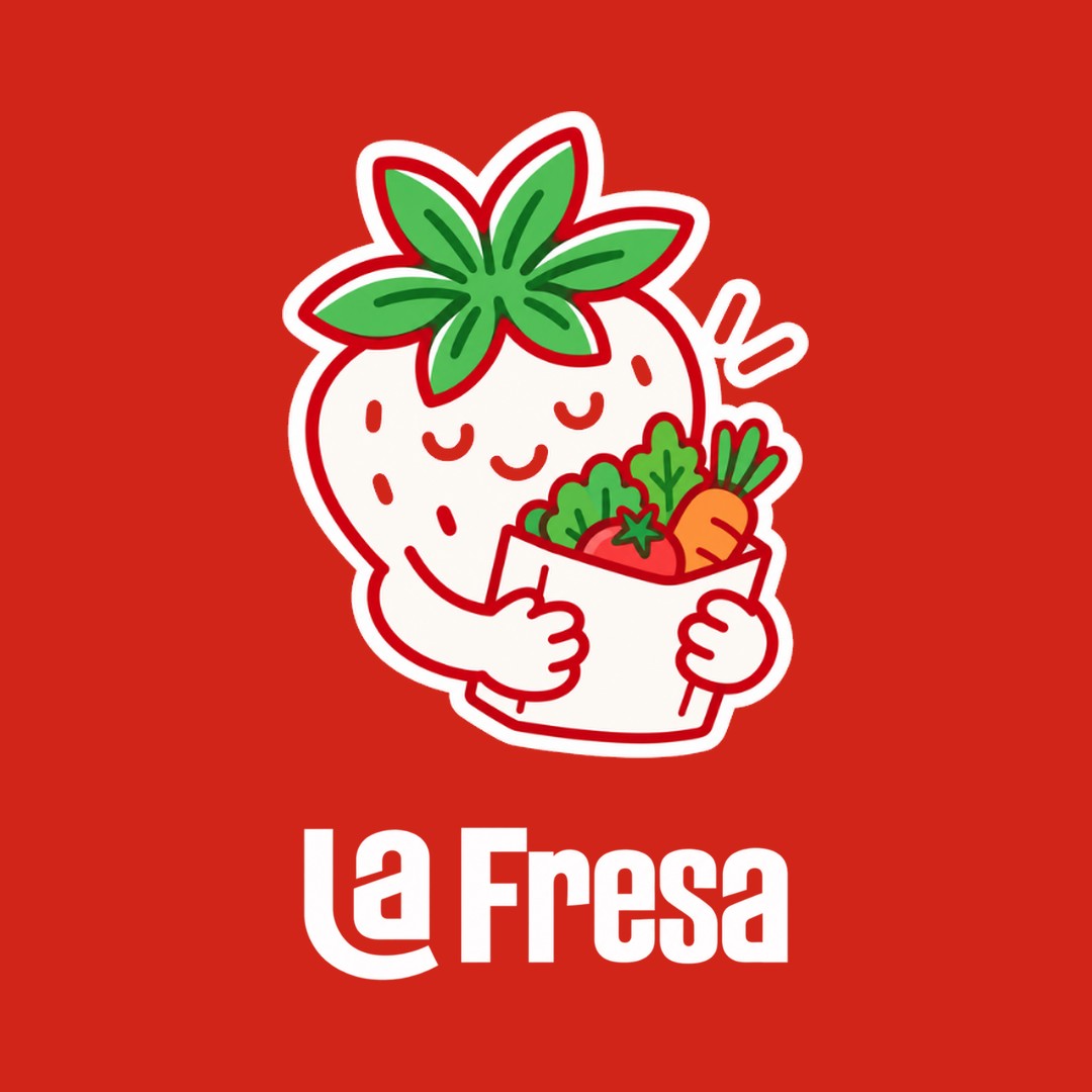 Publicación de La Fresa: la mascota con su bolsa de frutas y verduras
